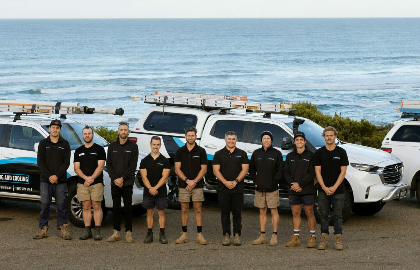 Hyde Heating and Cooling team with service vehicles on the Mornington Peninsula
